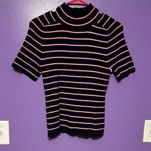 Elegant Black and Pink Striped Turtleneck Sweater